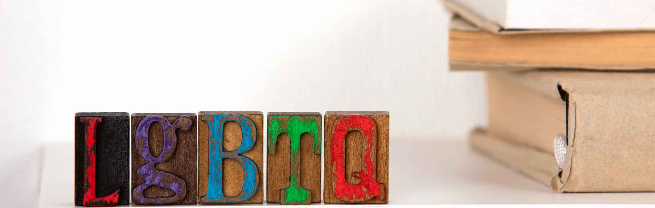 Wooden letters spelling LGBTQ